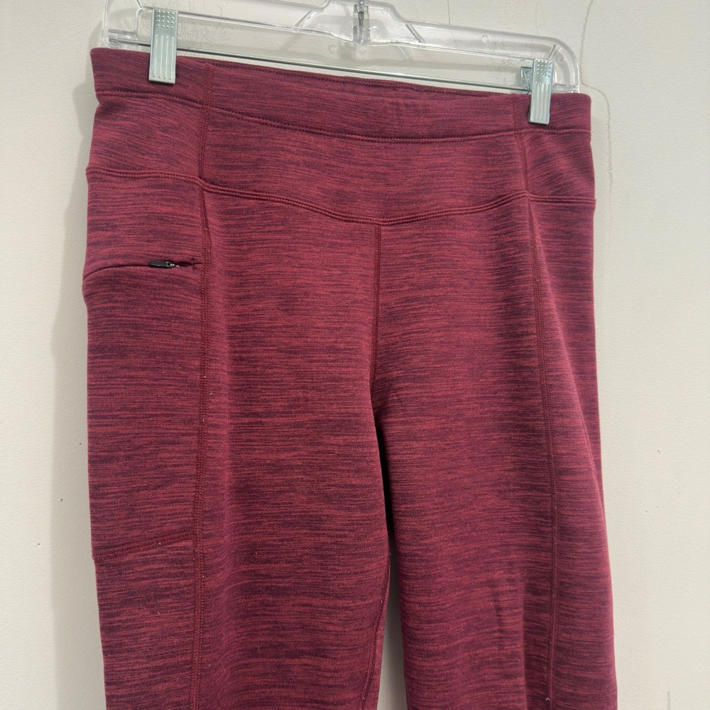 Title Nine Polartec Fleece Lined Leggings M Burgundy Zip Pocket Tights Gorpcore